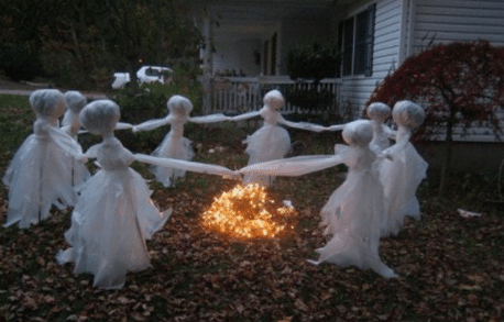 Halloween decoration of ghosts around a fire